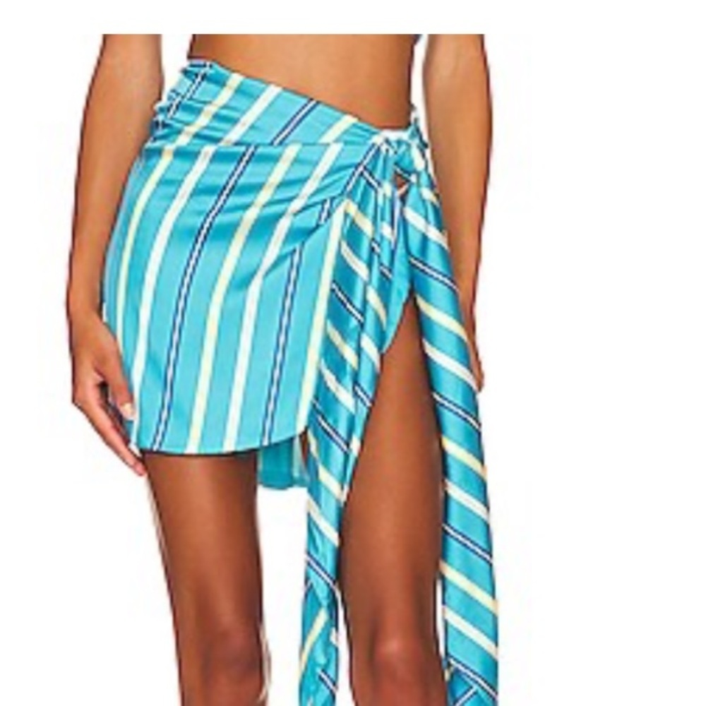 Atoir Blue and White Wrapped up Striped Swim Skirt S/8 Bahamas stripe print NWT